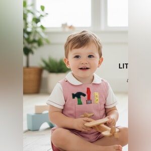 Vintage 2-Piece Red & White Shortall Set – Size 18–24 Months